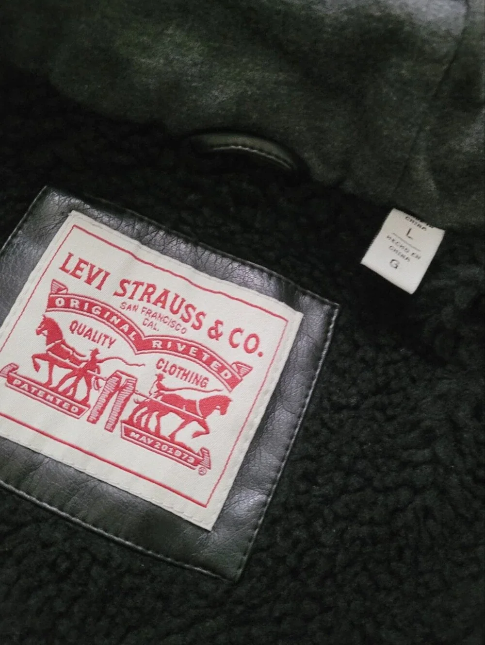 Levi Strauss Mens Black Faux Leather Moto Trucker Hoodie Layer Jacket  L